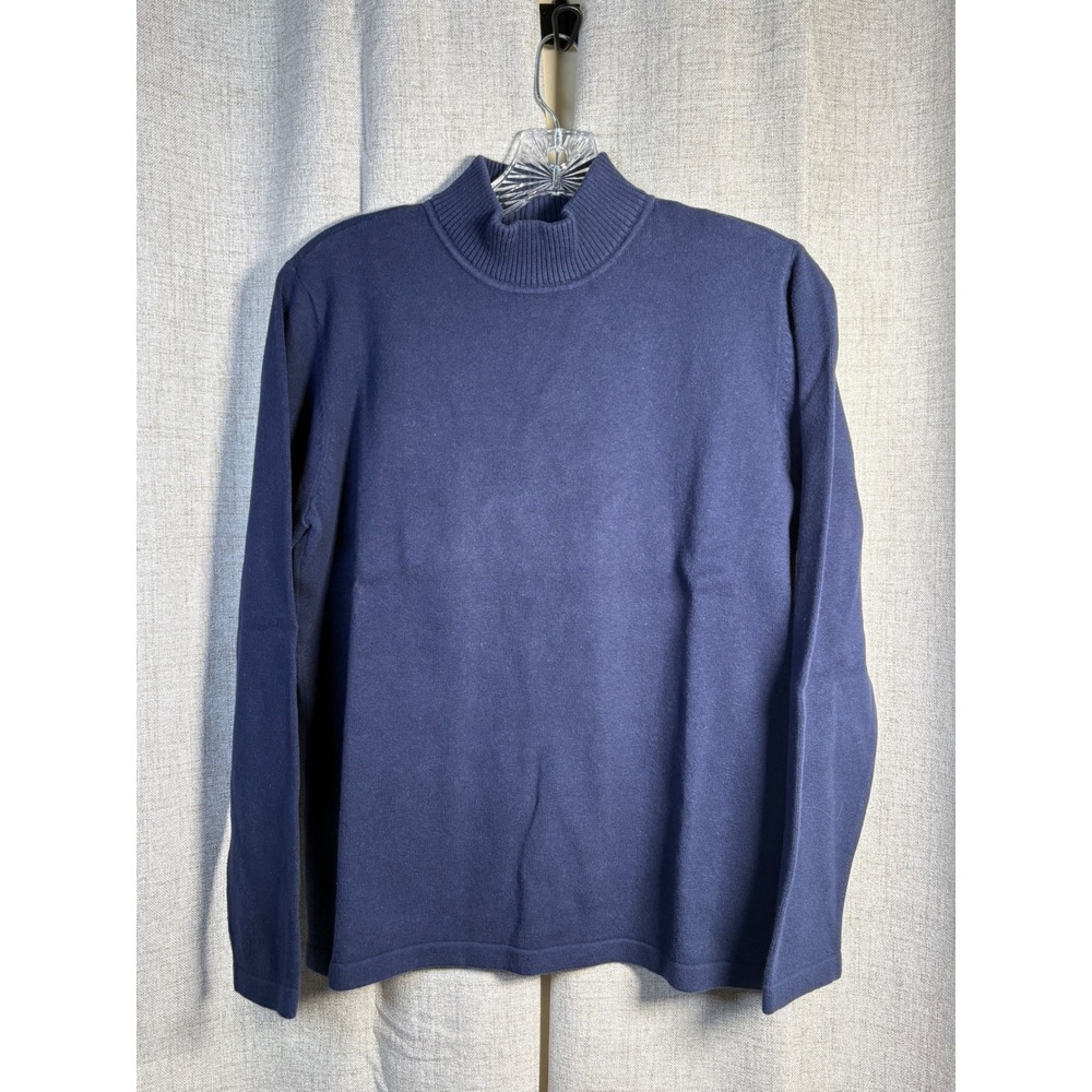 Appleseeds Navy Blue Mock Neck Long Sleeve Cotton Blend Sweater Medium A16009